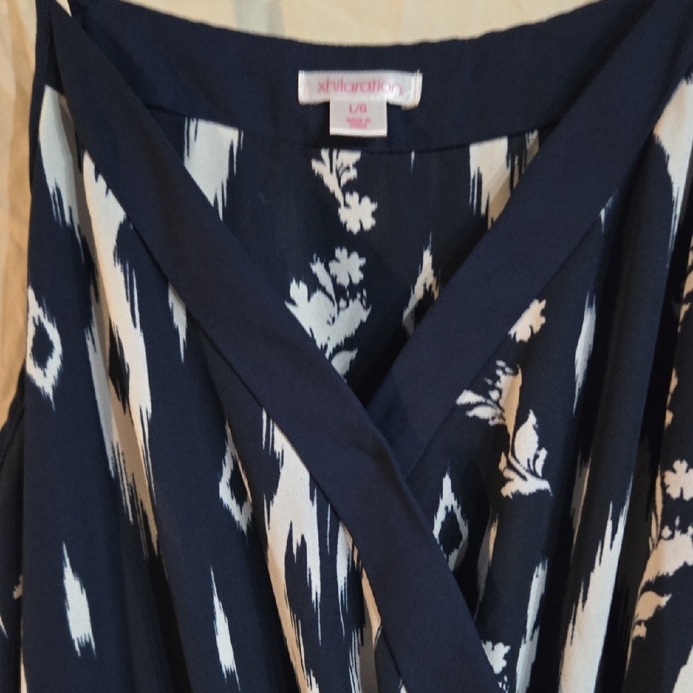 Xhilaration Navy and White Ikat-Style Wrap Dress